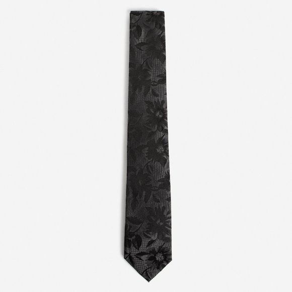Express Other - Grey Black Narrow Floral Silk Tie